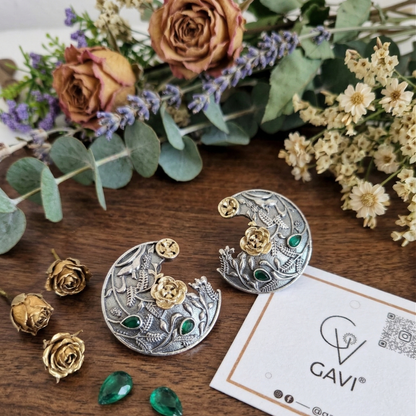 GAVI® Oxidized Crescent with Green Onyx Stone Studs