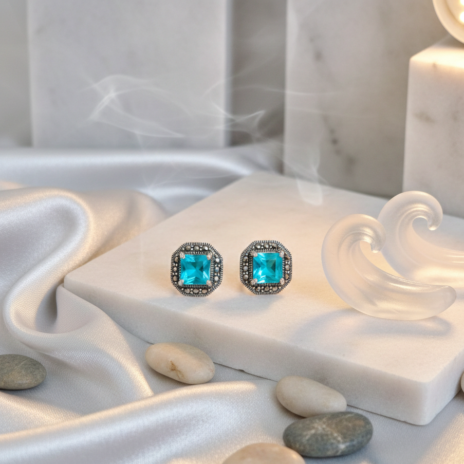 GAVI® 925 Sterling Silver Turquoise Halo Studs