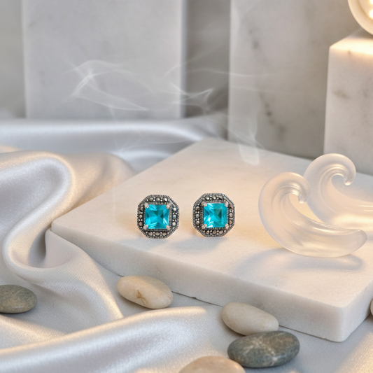 GAVI® 925 Sterling Silver Turquoise Halo Studs