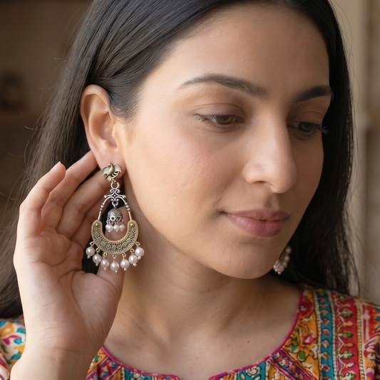 GAVI® Oxidized Two-Tone Chandbali Earrings