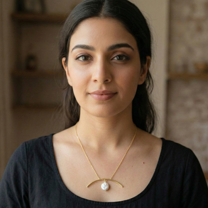 GAVI®  Crescent with Freshwater Pearl Drop Necklace