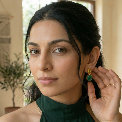 GAVI® Graceful à la mode Earrings set with Amber and Emerald Green Onyx Stones