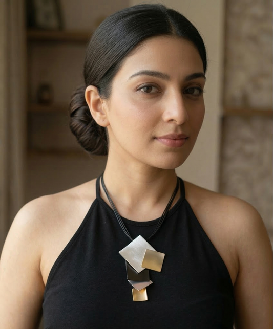 GAVI® Contemporary Multi-Tone Stainless Steel Geometric Statement Necklace