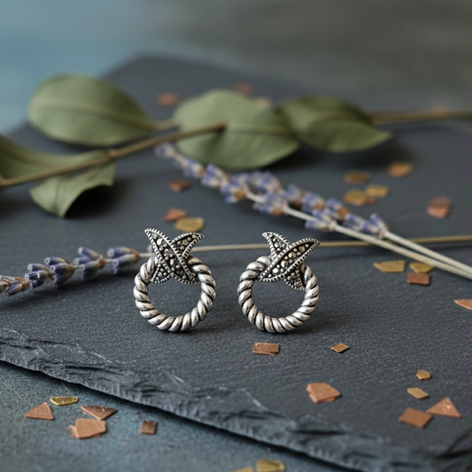 GAVI®  Black and Silver Round Silver 925 Studs
