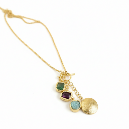 GAVI® Gold-Plated Multi-Color Raw Stone Charm Necklace
