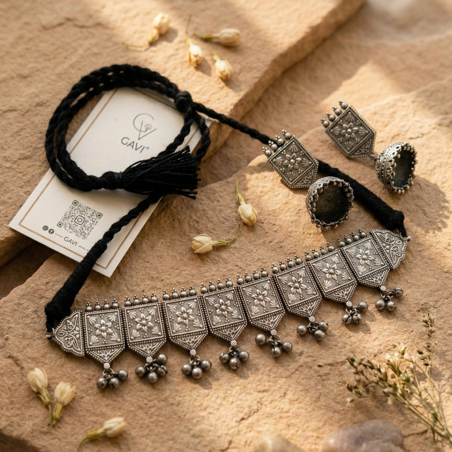 GAVI® Oxidized Jhumki Choker Necklace Set