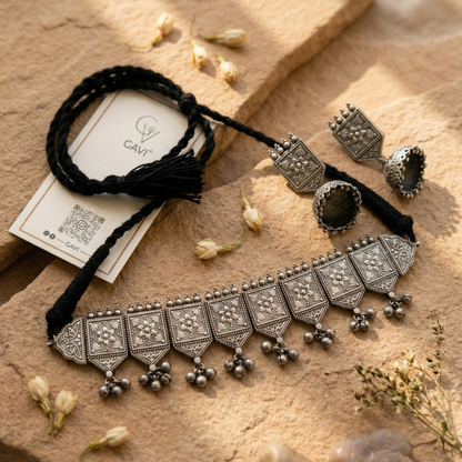 GAVI® Oxidized Jhumki Choker Necklace Set
