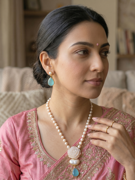 GAVI® Freshwater Pearls Blue Drop Necklace Set