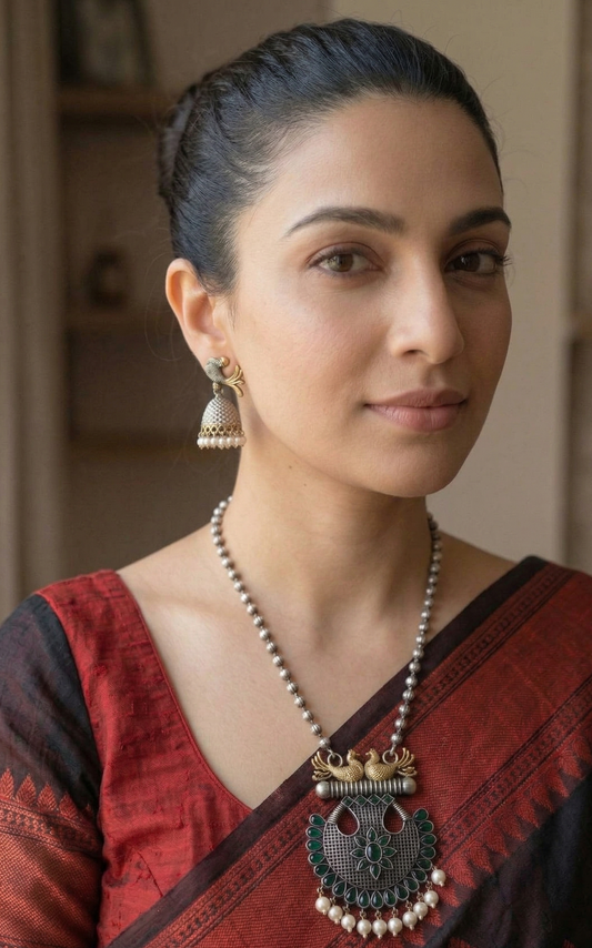 GAVI® Oxidized Green and White  Necklace Set
