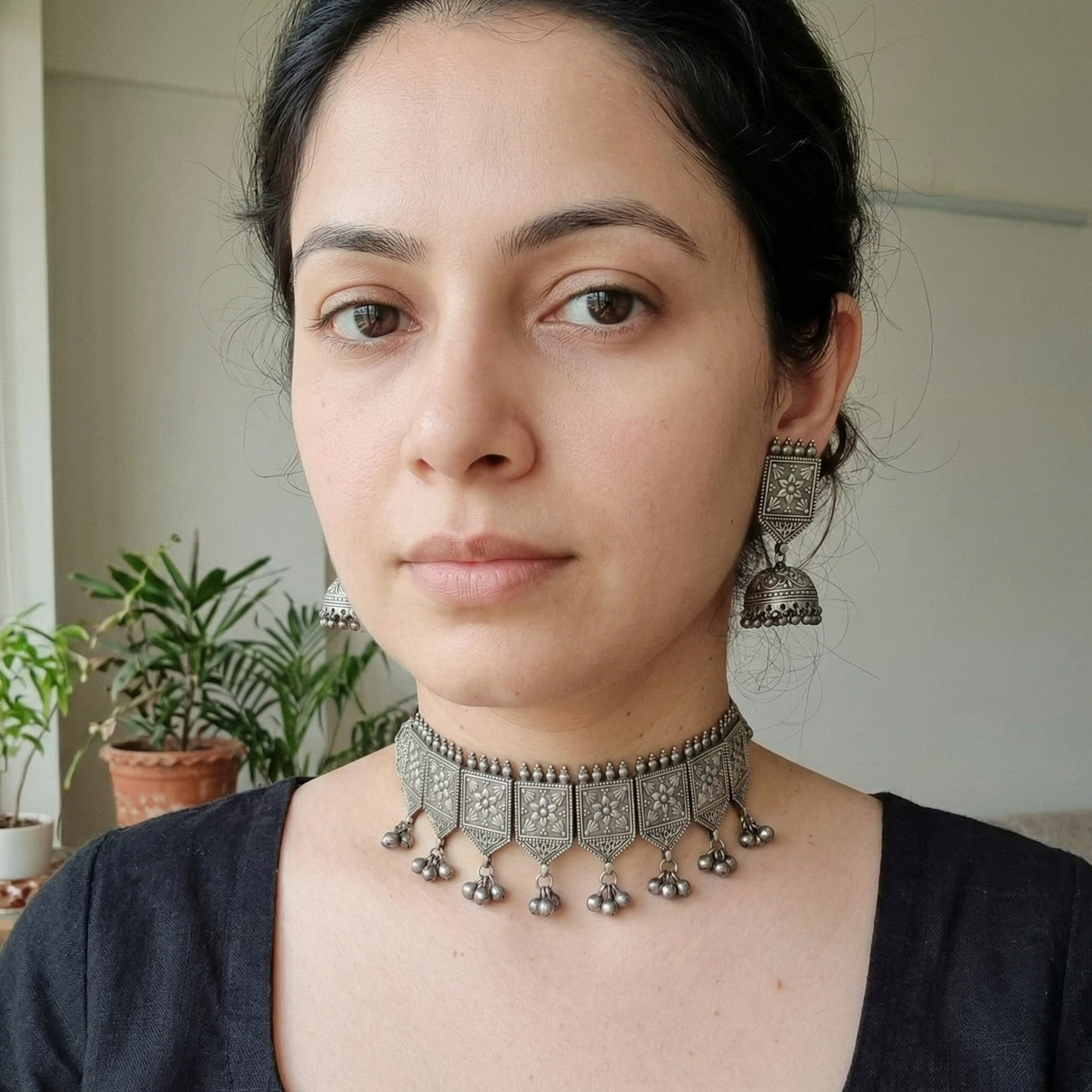 GAVI® Oxidized Jhumki Choker Necklace Set