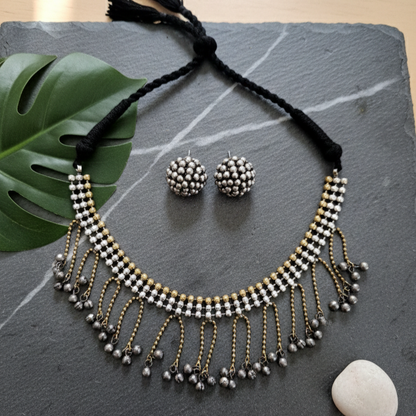GAVI® Oxidized Silver & Gold-Toned Ghungroo Choker Set with Matching Studs