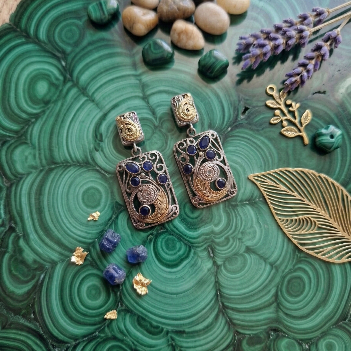 GAVI® Oxidized Blue and Green Stone Earrings