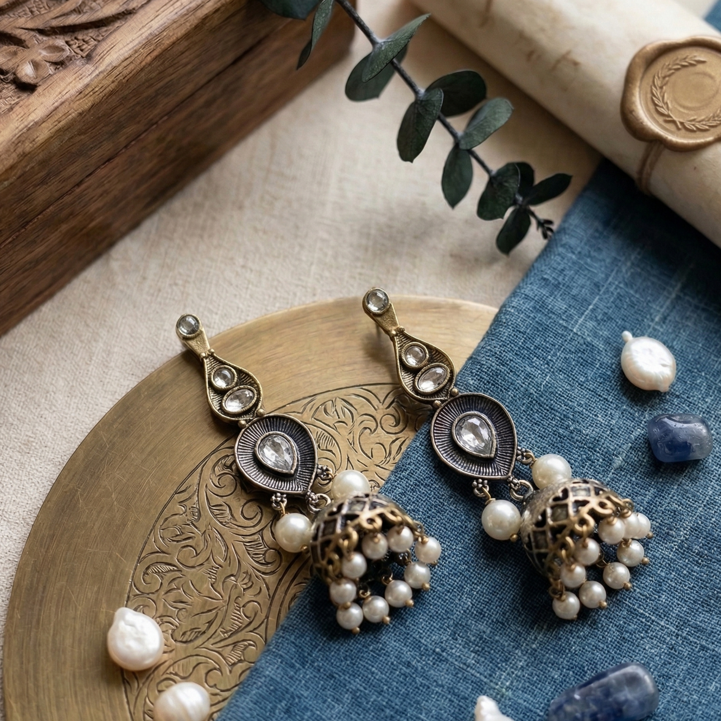 GAVI® Traditional Beaded Dual Tone Jhumki Earrings