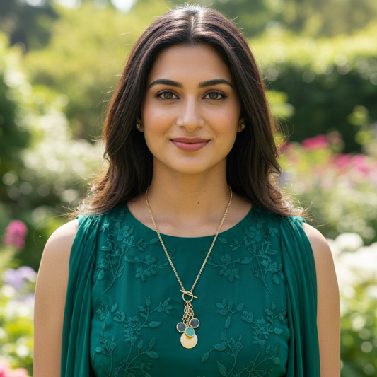 GAVI® Gold-Plated Multi-Color Raw Stone Charm Necklace