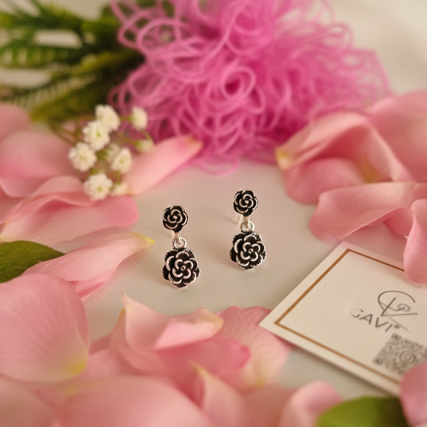 GAVI® Handcrafted Rose Studs in Silver 925