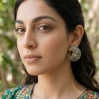 GAVI® Oxidized Crescent with Green Onyx Stone Studs