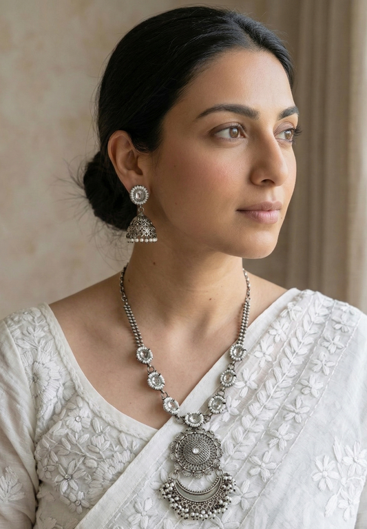 GAVI® Silver and White Oxidized Necklace Set