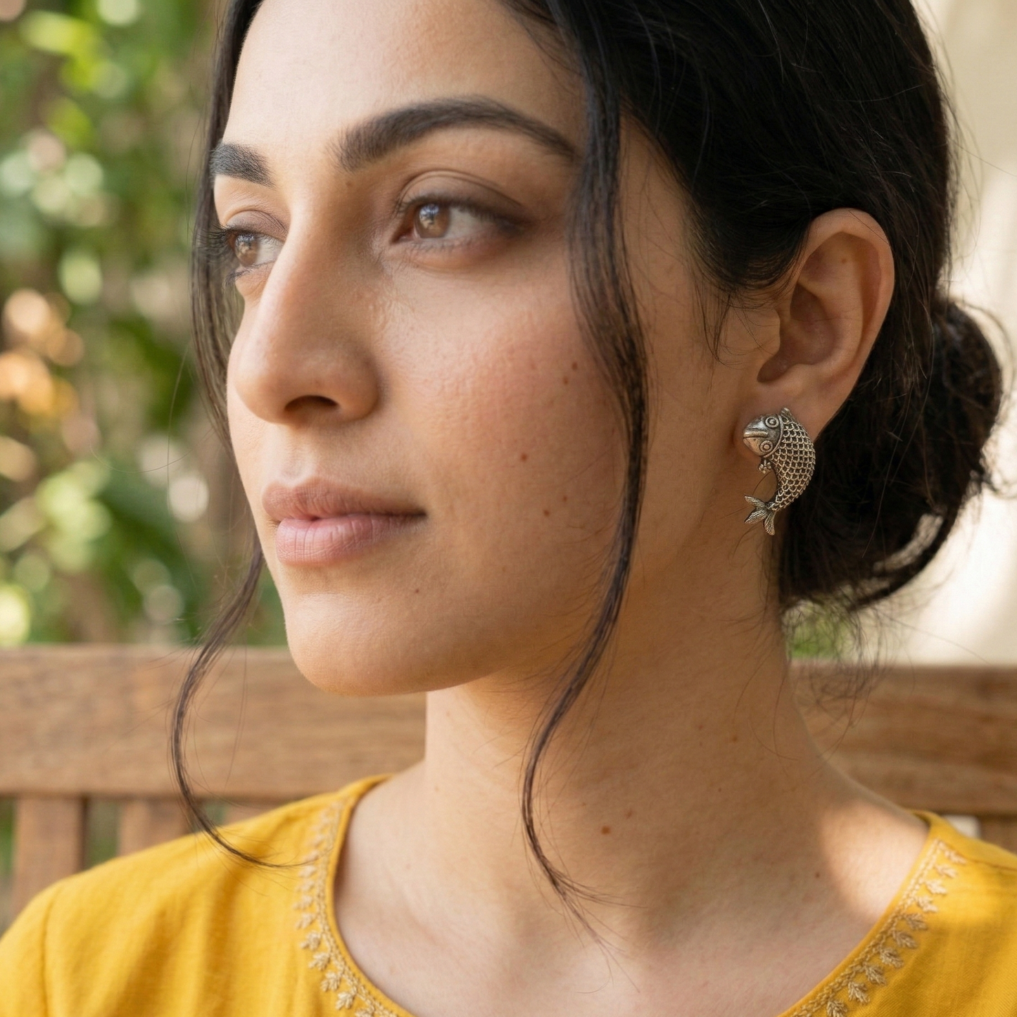 GAVI® Handcrafted Oxidized Fish Studs for a Timeless Ethnic Look