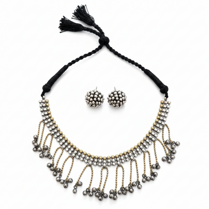 GAVI® Oxidized Silver & Gold-Toned Ghungroo Choker Set with Matching Studs
