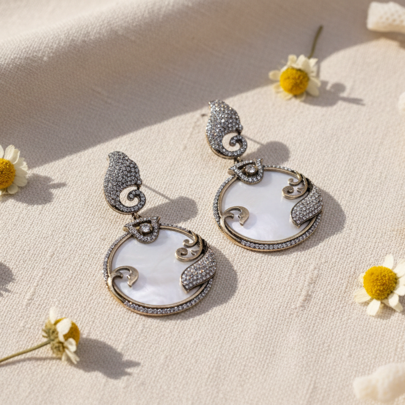 GAVI® Elegant Mother-of-Pearl Drop Earrings with American Diamond Accents