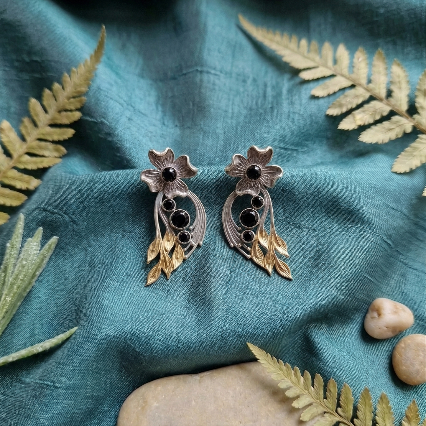 GAVI® Oxidized Black stone with gold accent earrings