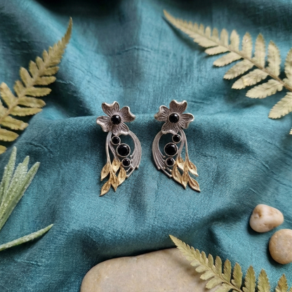 GAVI® Oxidized Black stone with gold accent earrings