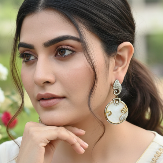 GAVI® Elegant Mother-of-Pearl Drop Earrings with American Diamond Accents