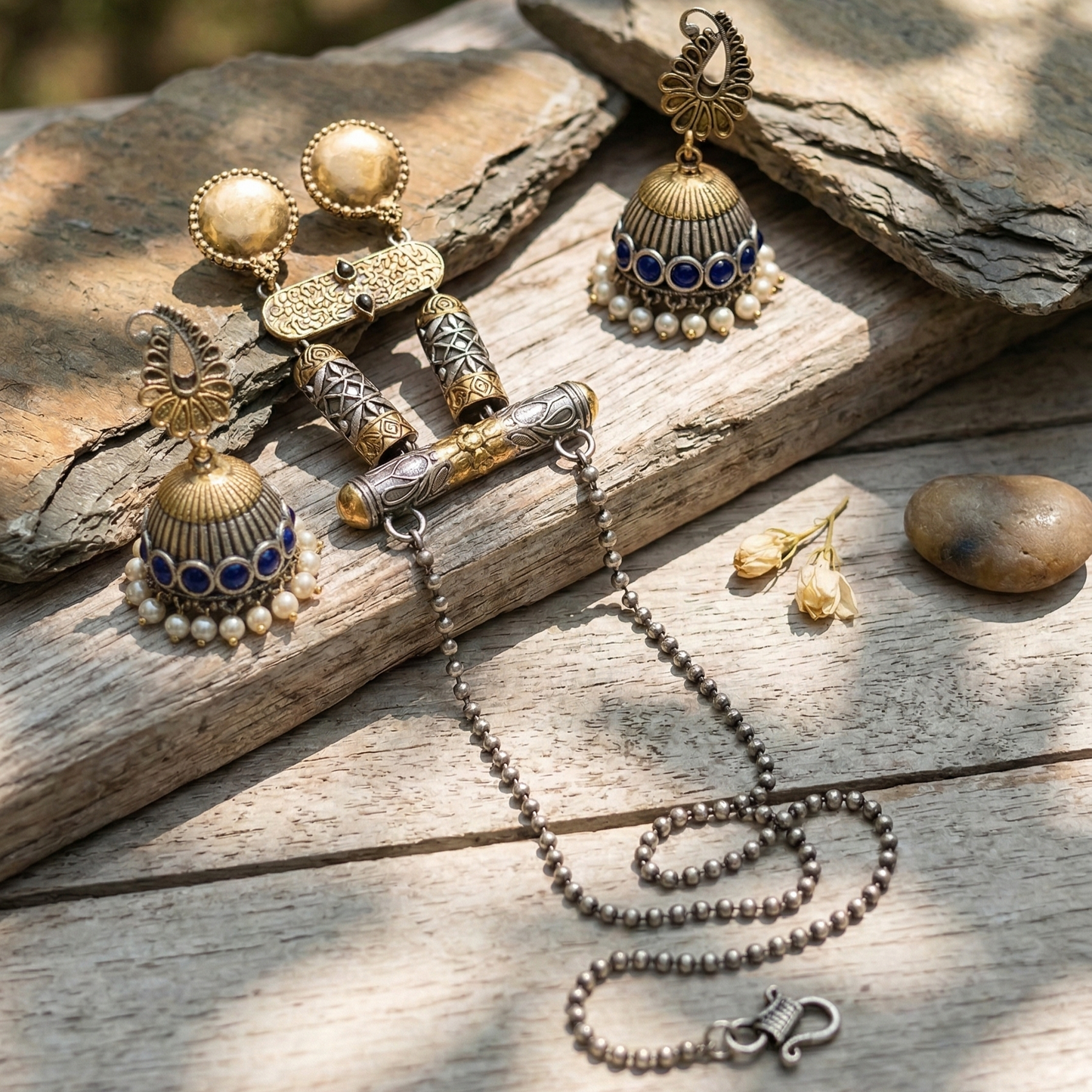 GAVI® A Dual-Tone Oxidized Heritage Necklace Set with Cobalt Accents