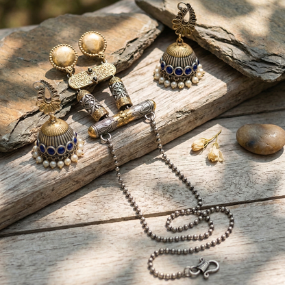 GAVI® A Dual-Tone Oxidized Heritage Necklace Set with Cobalt Accents