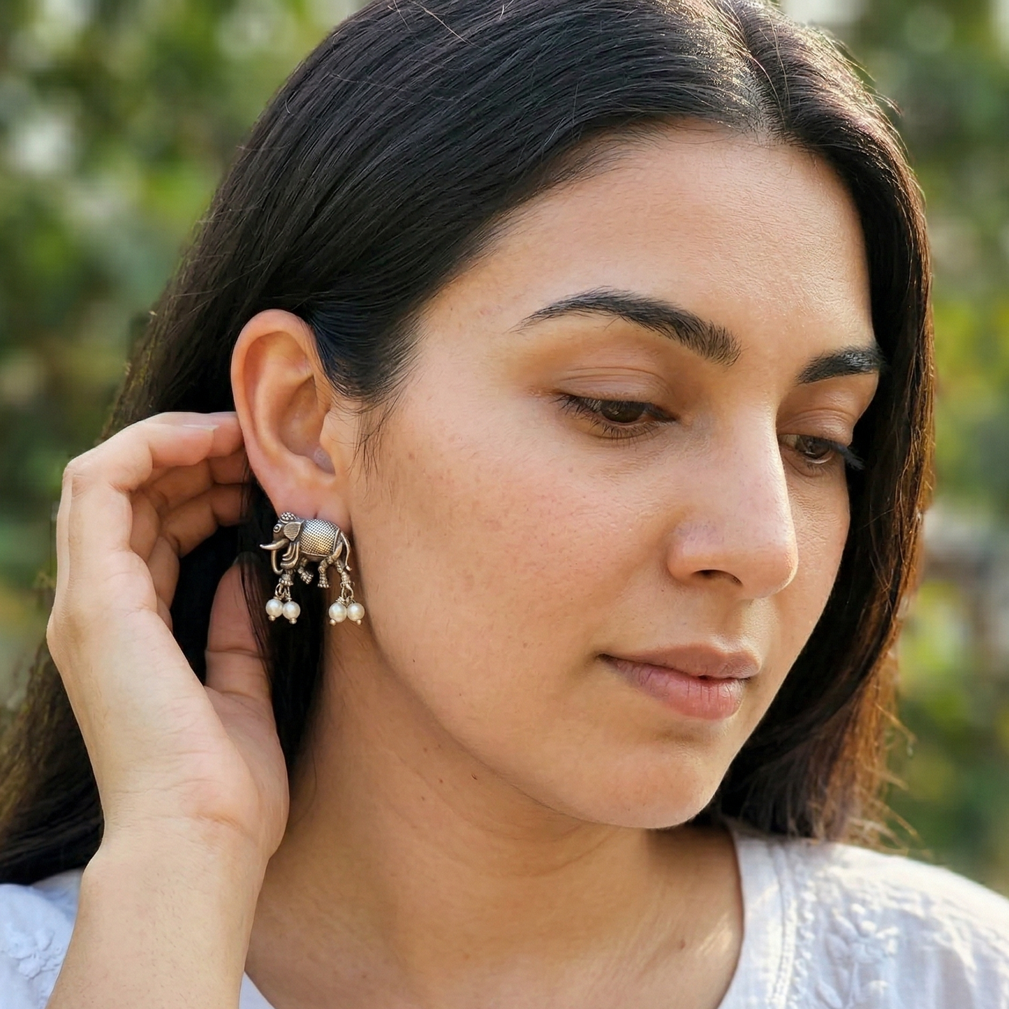 GAVI® Oxidized Royal Elephant Beads Drop Earrings