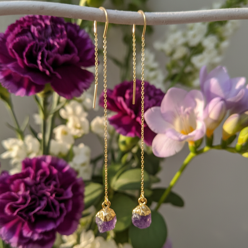 GAVI® Elegant Raw Gemstone Gold-Plated Sui Dhaga Earrings