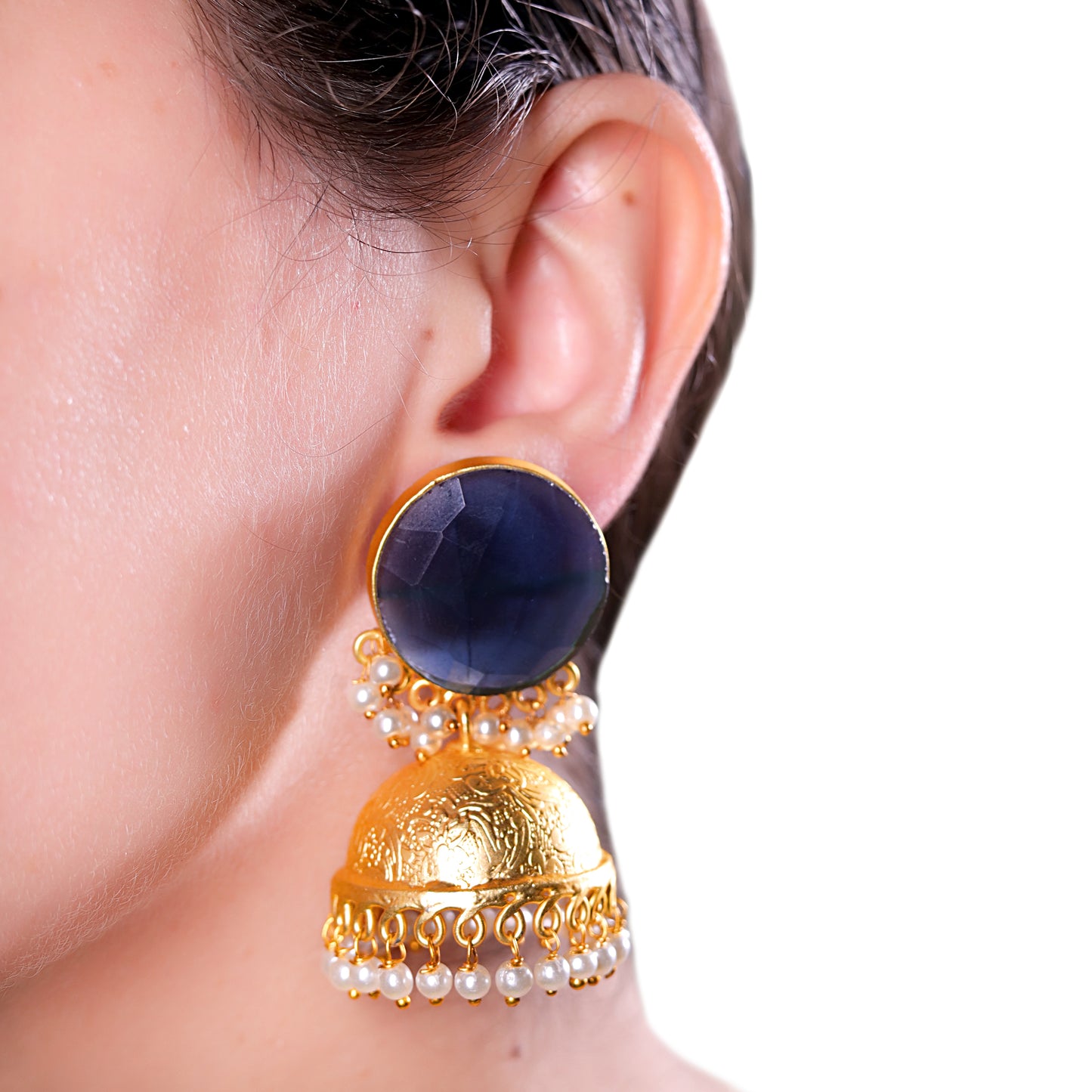 GAVI® Blue Onyx Stone Bold Kissed- By- Fire Gold Jhumkis .