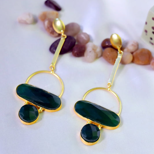 GAVI® Gold Prepossessing Danglers set with Distinctive Emerald Onyx Stones.