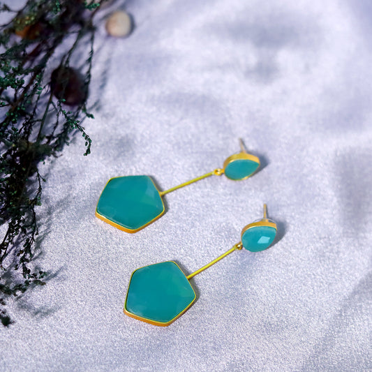 GAVI® Splendid Gold Danglers Set With Ocean-Green Onyx Stones.✨️