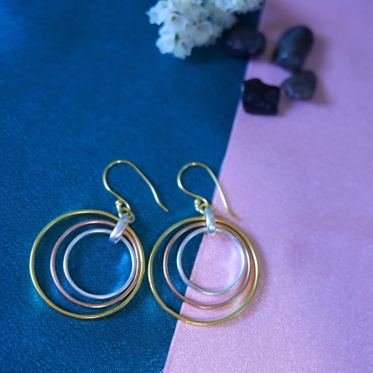 GAVI® Three Tone Concentric Rings Ultra Modern Earrings.