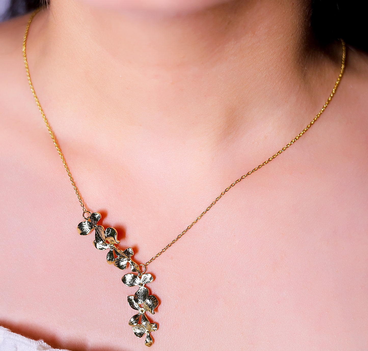 GAVI® Flower-On-Heart  Brass Gold Contemporary Necklace.