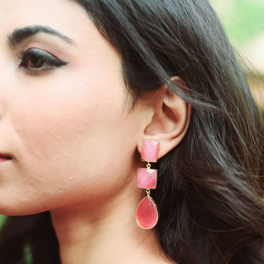 GAVI® Three-layer Gold-plated danglers with Vivid Pink Stones to put a Spring in your Step.