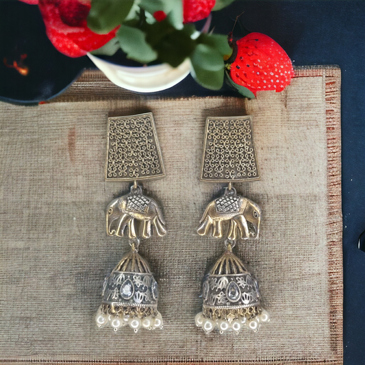 GAVI® Aesthetic Oxidised elephant Jhumkis for an Ethnic Banjara feel.