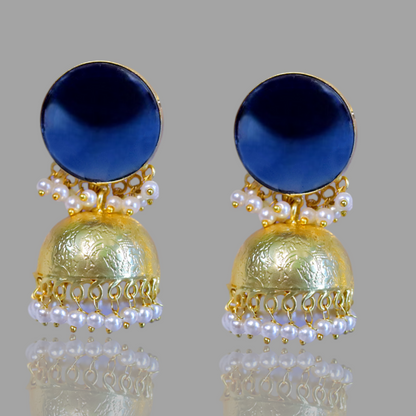 GAVI® Blue Onyx Stone Bold Kissed- By- Fire Gold Jhumkis .