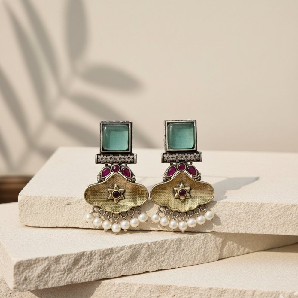 GAVI® Emerald Grace Antique Drop Oxidized earrings