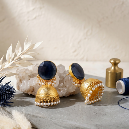 GAVI® Blue Onyx Stone Bold Kissed- By- Fire Gold Jhumkis