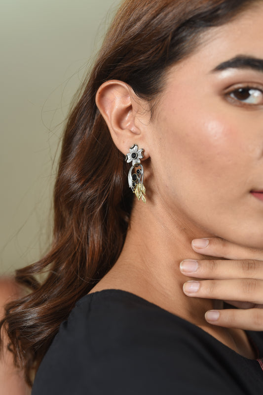 GAVI® Oxidized Black stone with gold accent earrings